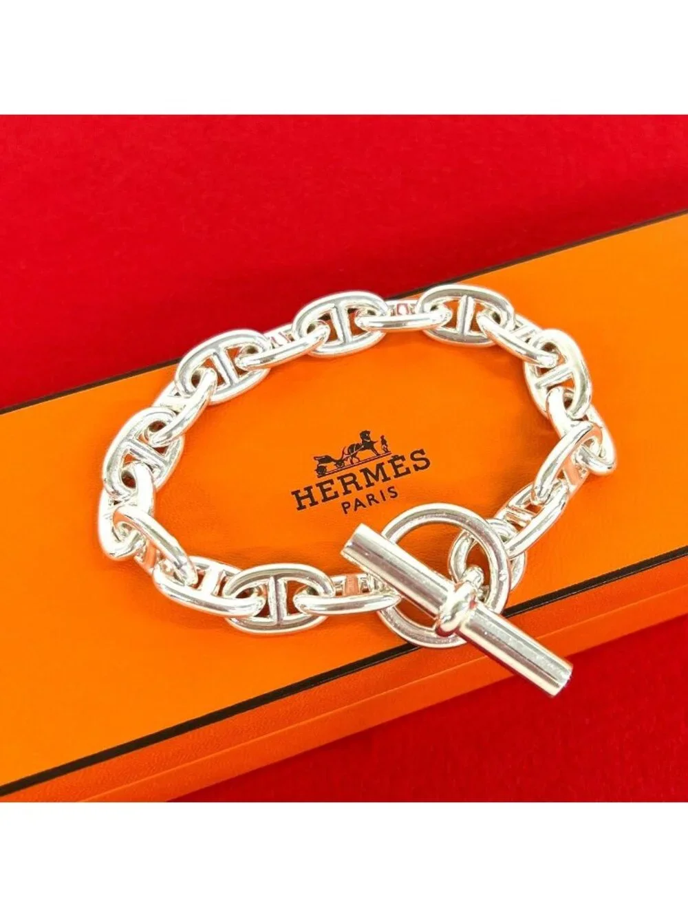 Hermes Chaine D'ancre MM 16 Links Bracelet 925 Sterling Silver